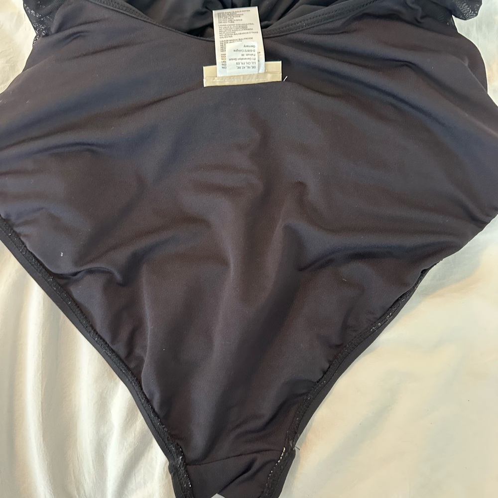 MICHAEL Michael Kors Layered Illusion One Piece Plunge Swimsuit Black MM3H249 14 - Picture 10 of 10